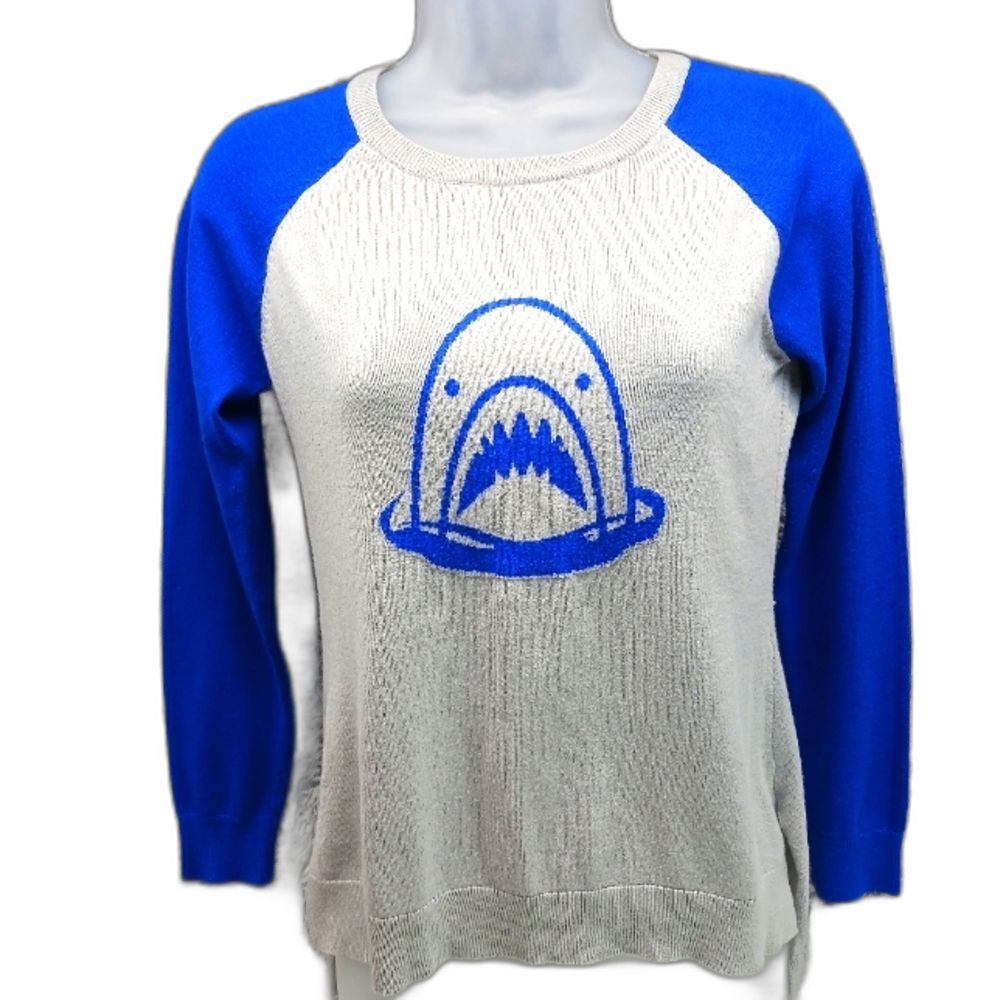 Rue 21 Knit Jersey Sweater Women's L. Gray/ Blue with Shark Logo on the Front...